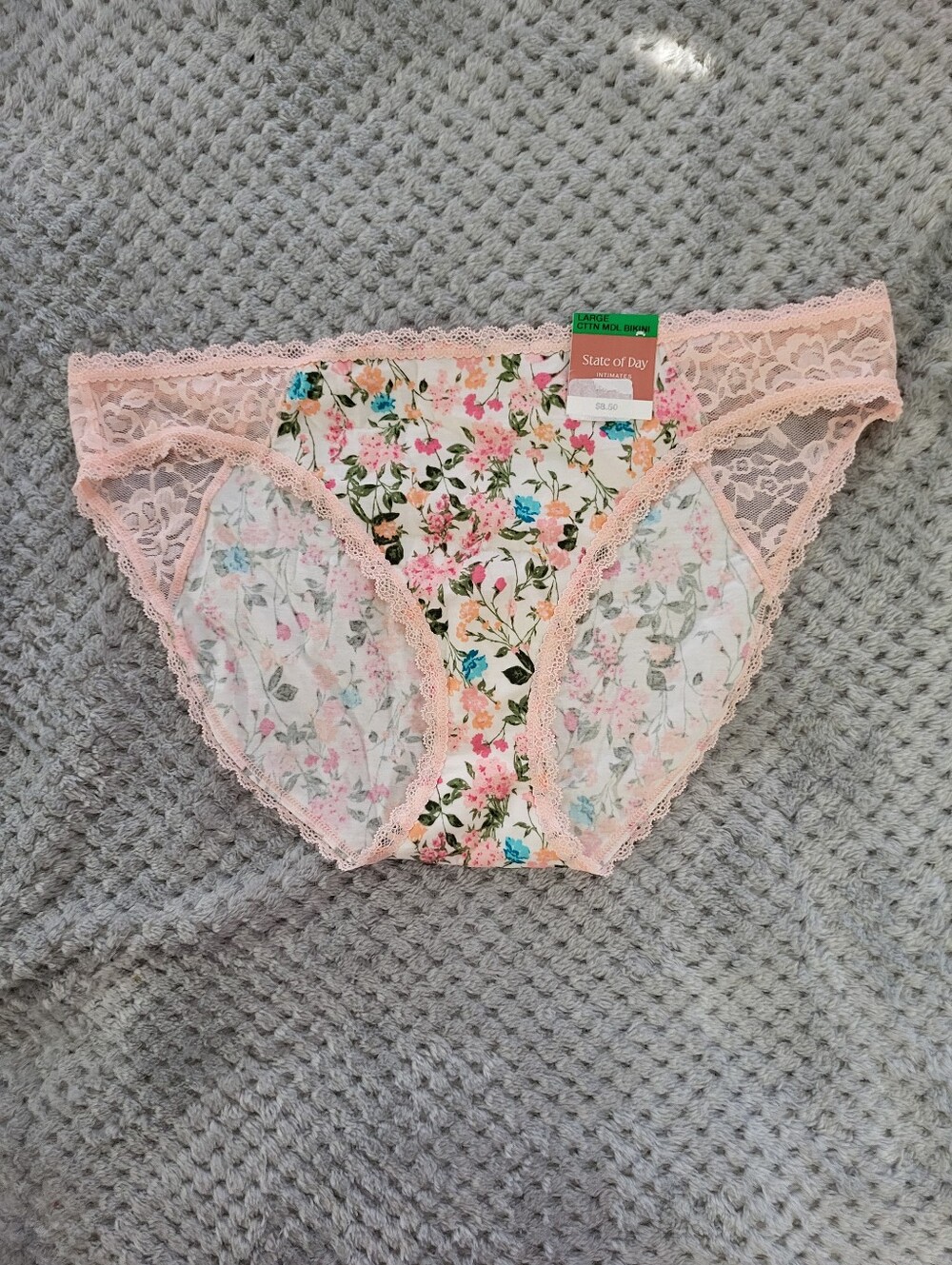 Nwt State Of Day Floral Lace-trimmed Panty in Peach Large